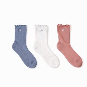 NEW - RARE Frost - Set of 3 ALO Women's Lettuce Edge Sock